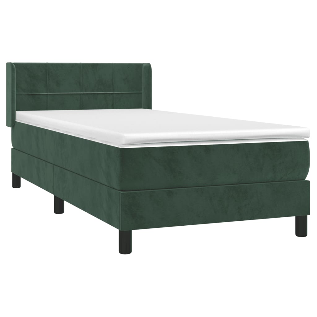 Thumbnail - vidaXL Boxspringbett mit Matratze Dunkelgrün 90x200 cm Samt