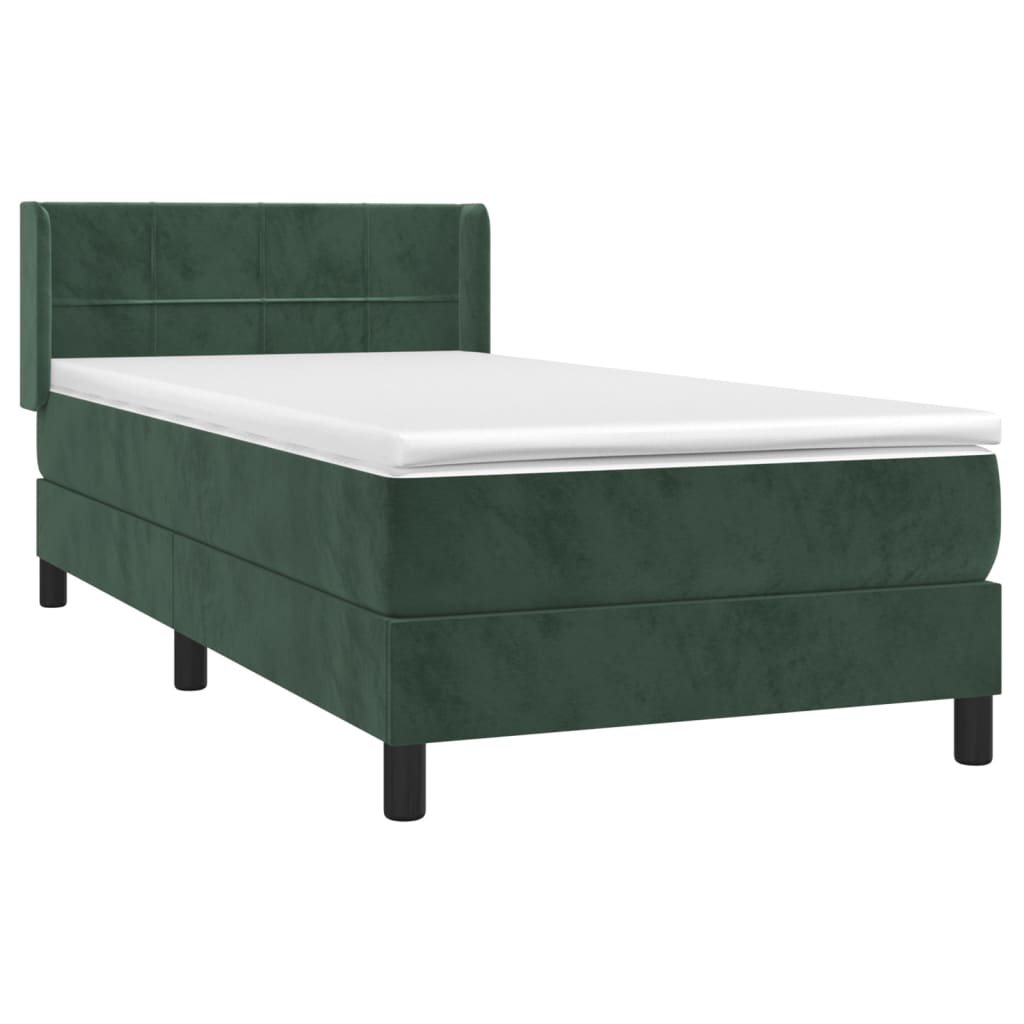 vidaXL Boxspring met matras fluweel donkergroen 100x200 cm afbeelding