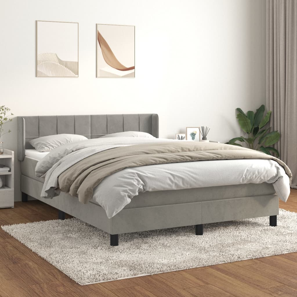 vidaXL Lit à sommier tapissier et matelas Gris clair 140x190cm Velours