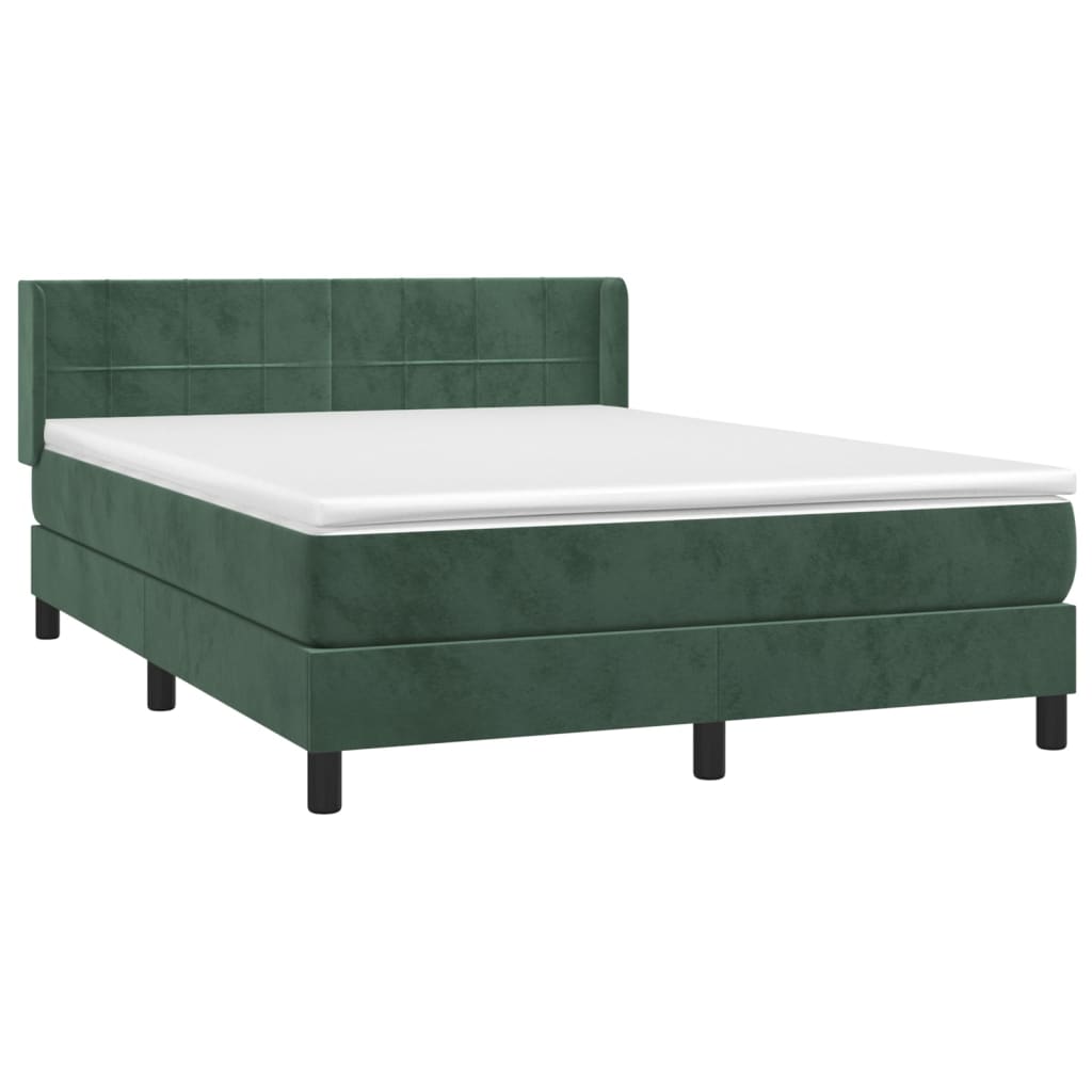 vidaXL Boxspring met matras fluweel donkergroen 140x190 cm afbeelding