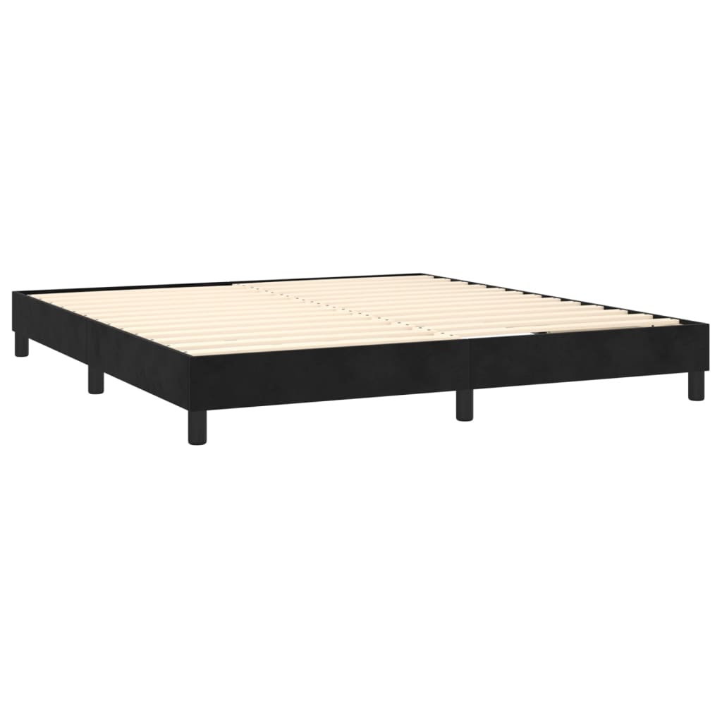 fekete bársony rugós ágy matraccal 160x200 cm