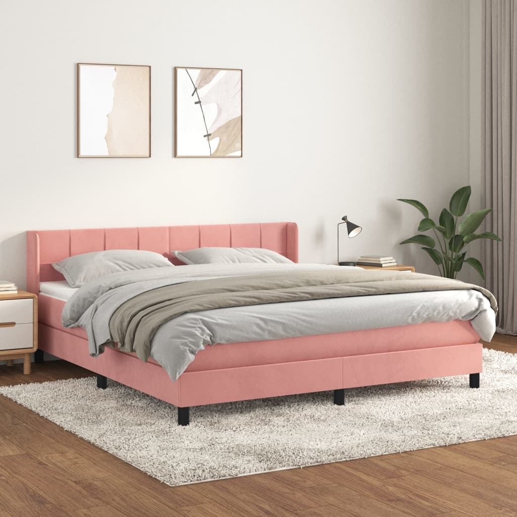 atsperu gulta ar matraci, rozā samts, 160x200 cm | Stepinfit.lv