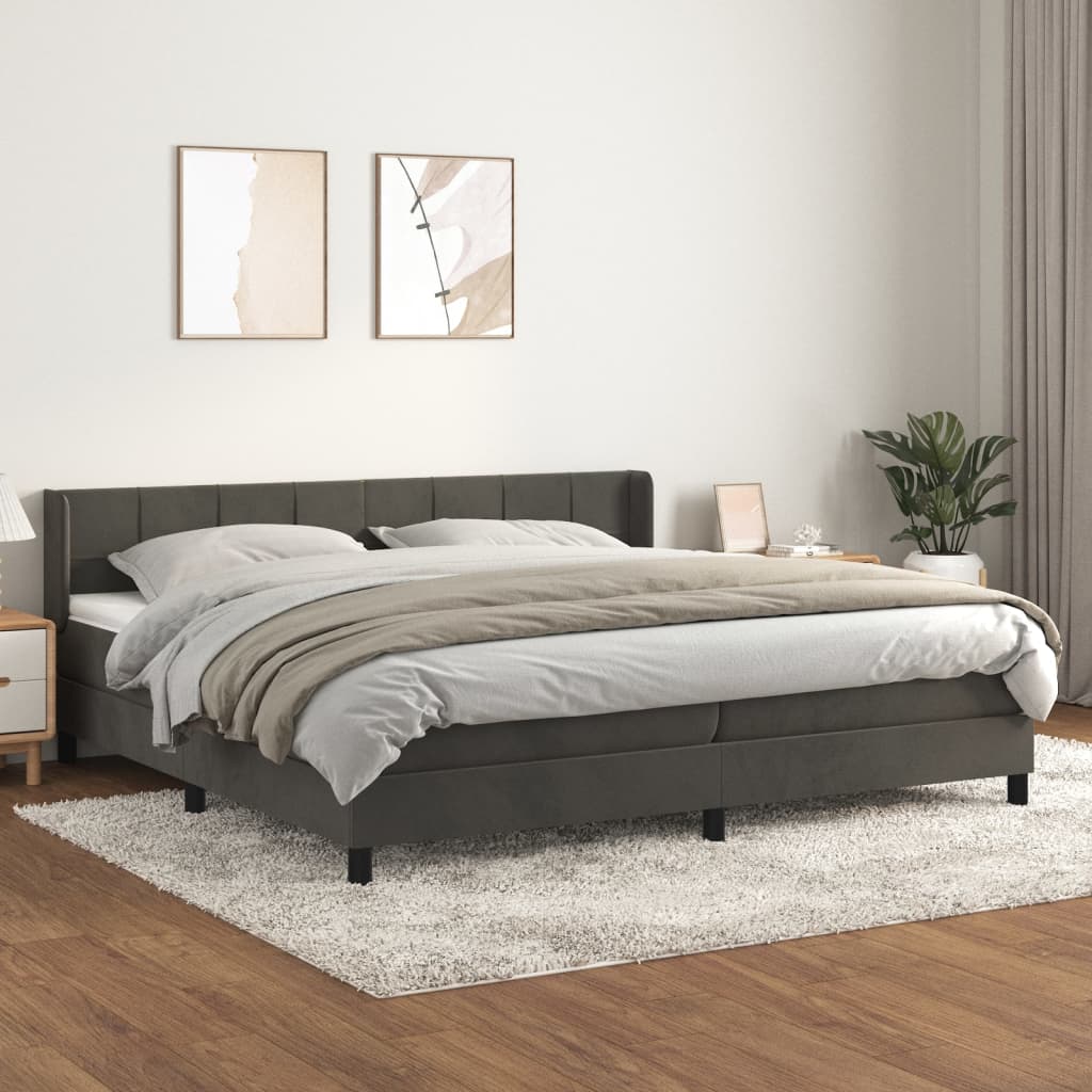 vidaXL Pat box spring cu saltea, gri închis, 200x200 cm, catifea