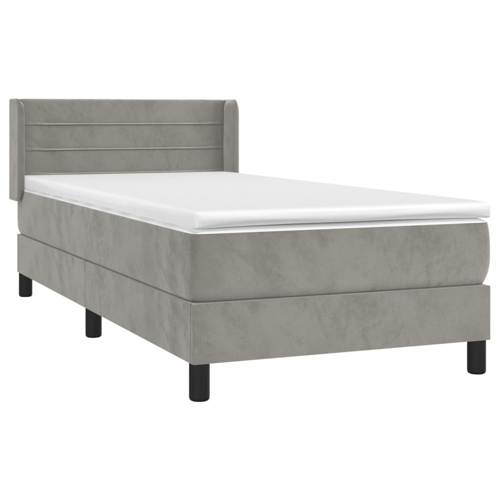 vidaXL Boxspring met matras fluweel lichtgrijs 80x200 cm afbeelding