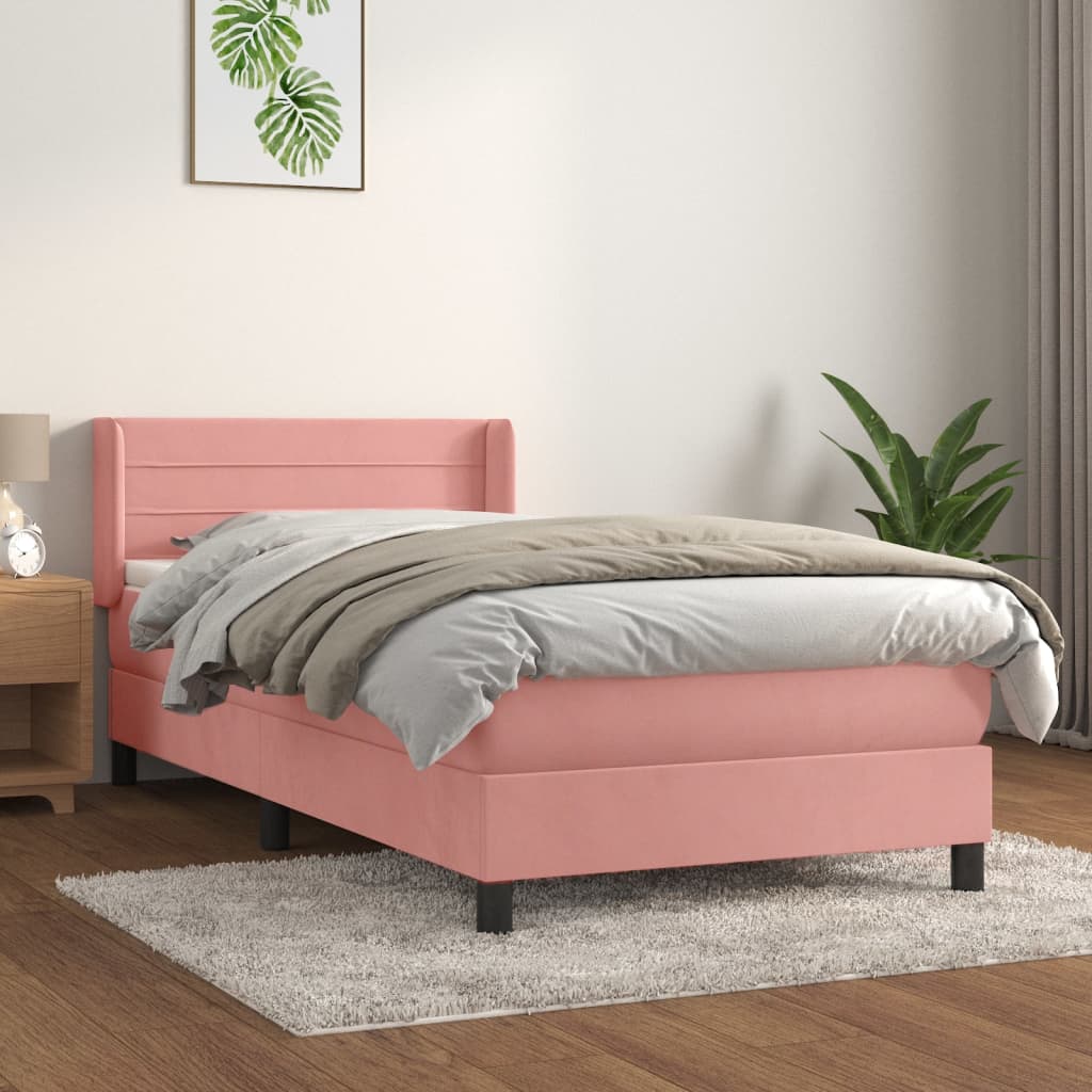 vidaXL Pat box spring cu saltea, roz, 80x200 cm, catifea