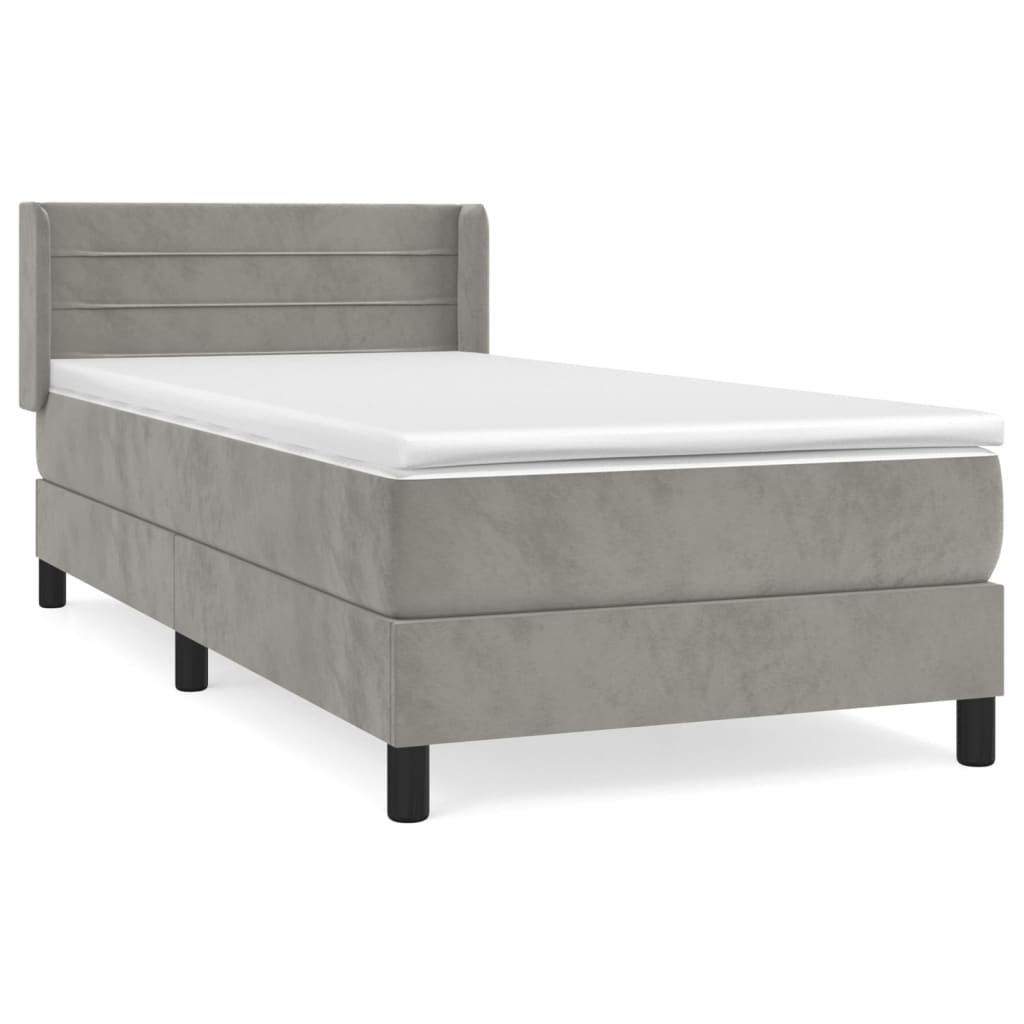 vidaXL Boxspring met matras fluweel lichtgrijs 90x190 cm