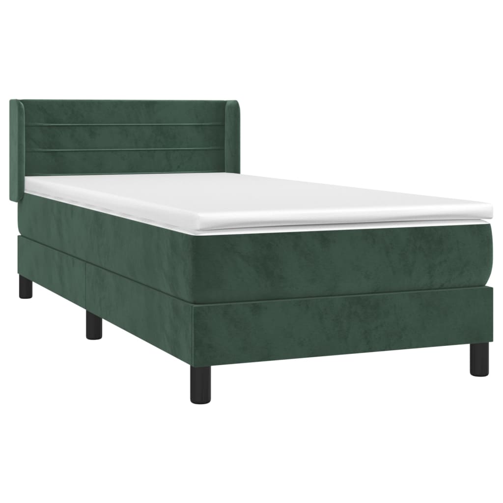sötétzöld bársony rugós ágy matraccal 90 x 200 cm