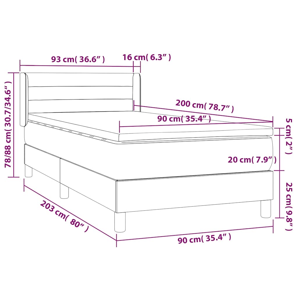 Box spring postelja z vzmetnico temno modra 90x200 cm žamet - slika 8