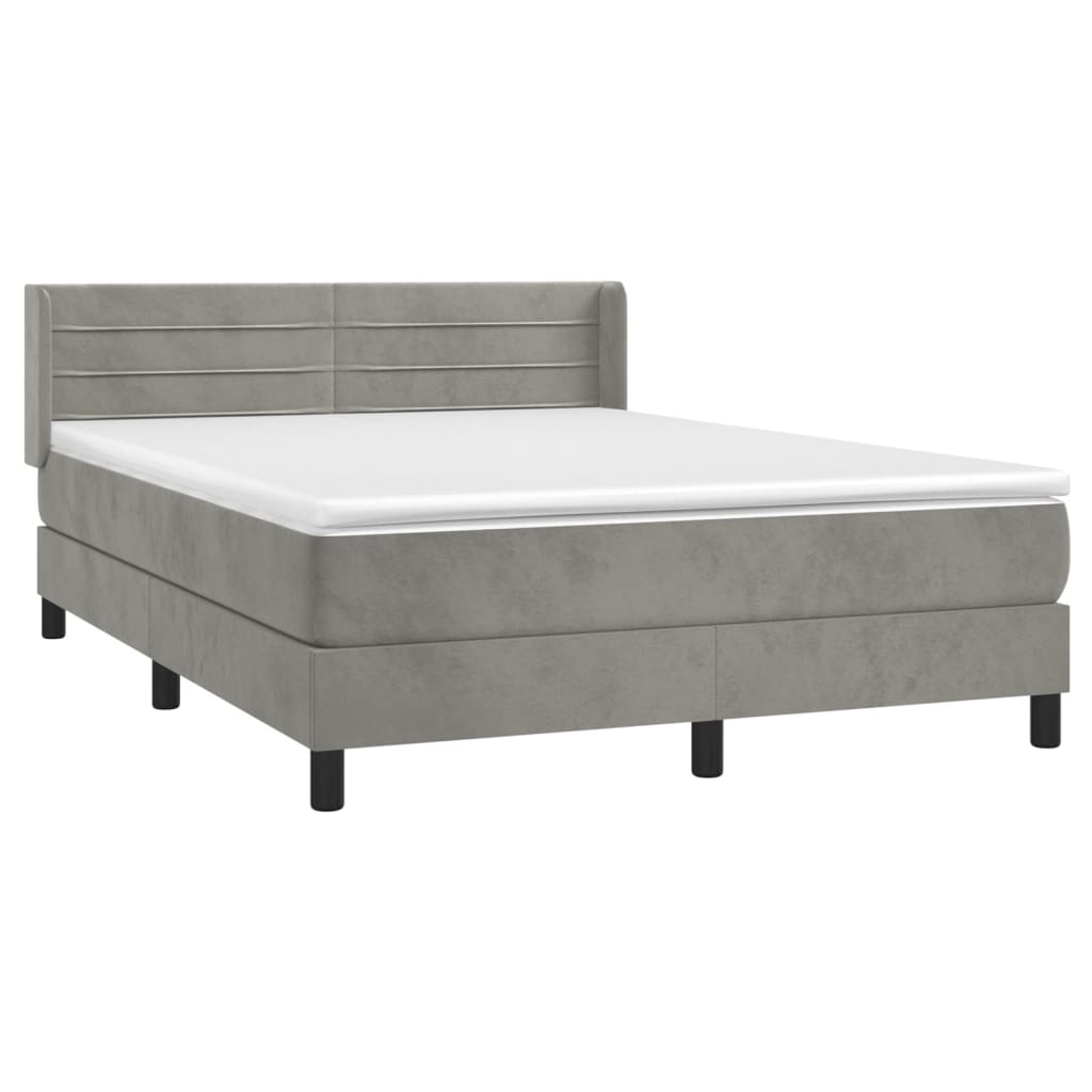 vidaXL Boxspring met matras fluweel lichtgrijs 140x190 cm afbeelding