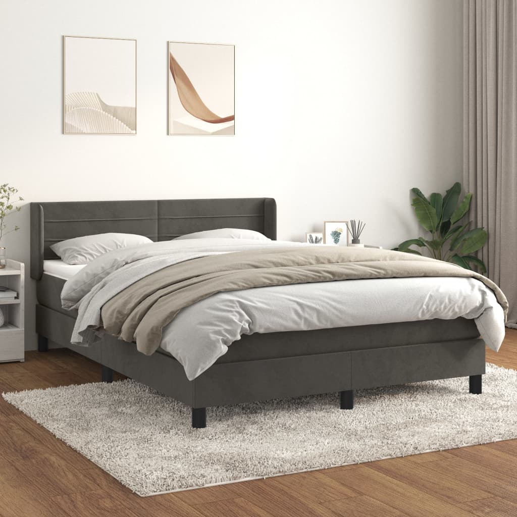 Pat box spring cu saltea, gri închis, 140x200 cm, catifea