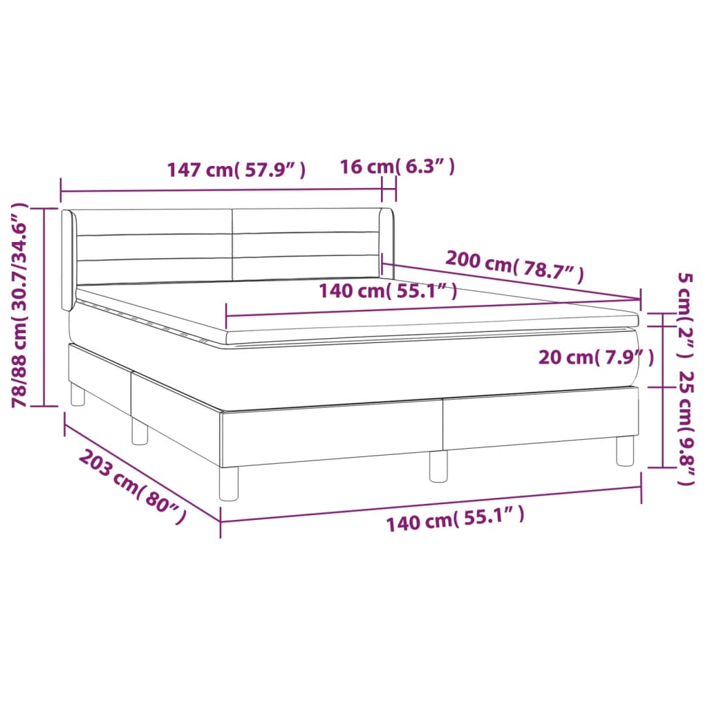 Pat box spring cu saltea, negru, 140x200 cm, catifea