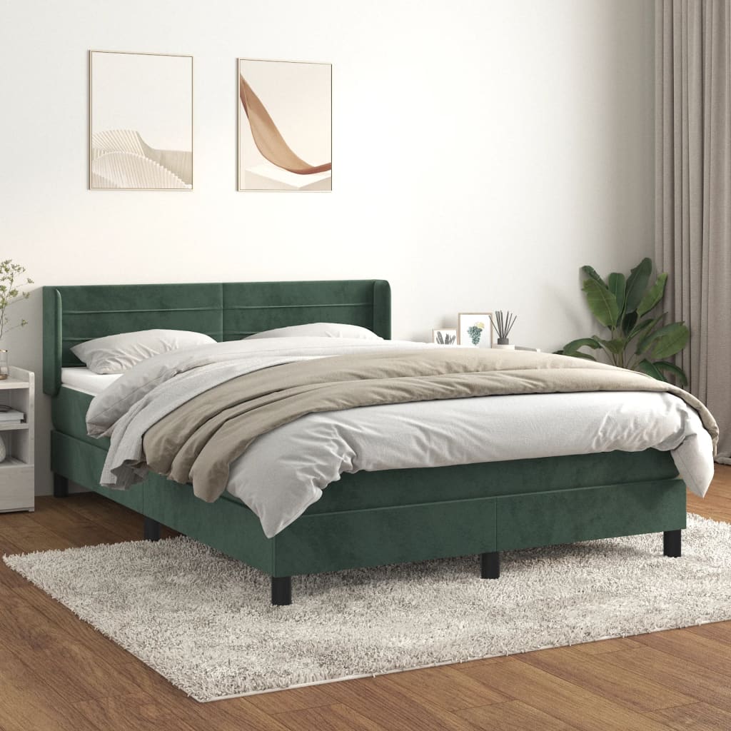 vidaXL Boxspringbett mit Matratze Dunkelgrün 140x200 cm Samt