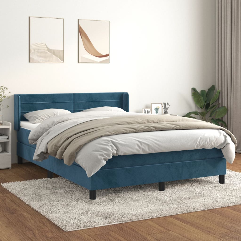 Boxspringbett mit Matratze Dunkelblau 140×200 cm Samt