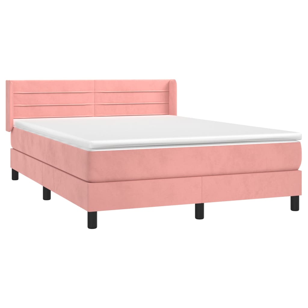 vidaXL Boxspring met matras fluweel roze 140x200 cm afbeelding