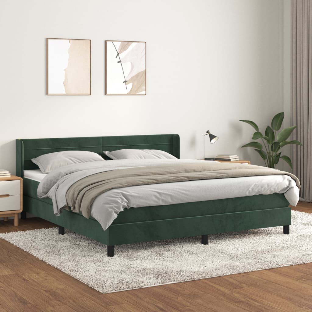 vidaXL Boxspringbett mit Matratze Dunkelgrün 160x200 cm Samt