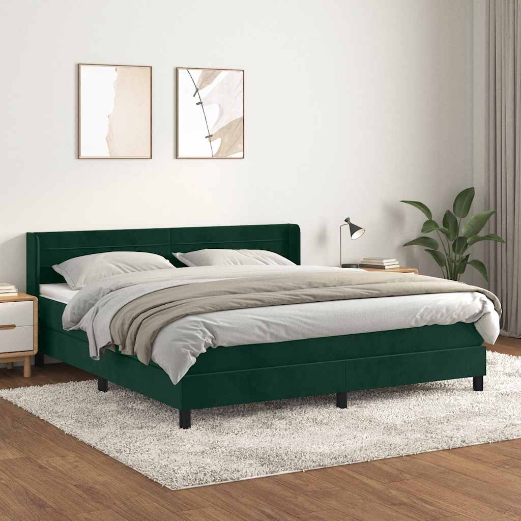 vidaXL Boxspringbett mit Matratze Dunkelgrün 160x200 cm Samt