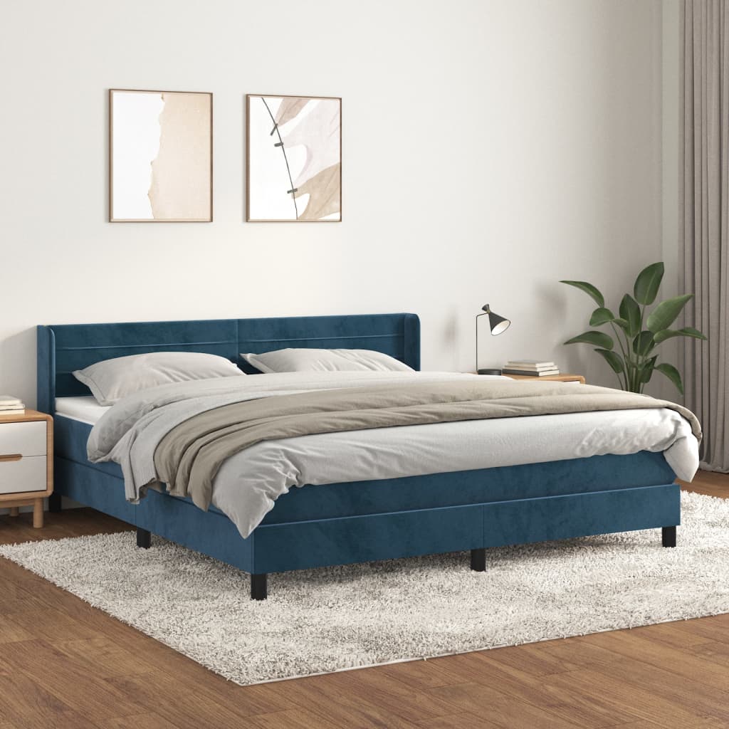 vidaXL Pat box spring cu saltea, albastru închis, 160x200 cm, catifea