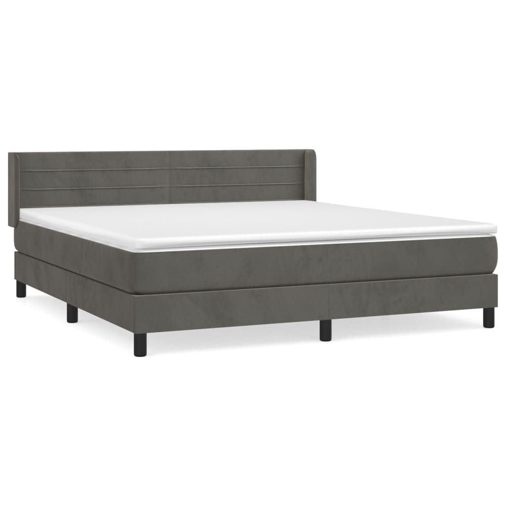 vidaXL Box spring postelja z vzmetnico temno siva 180x200 cm žamet