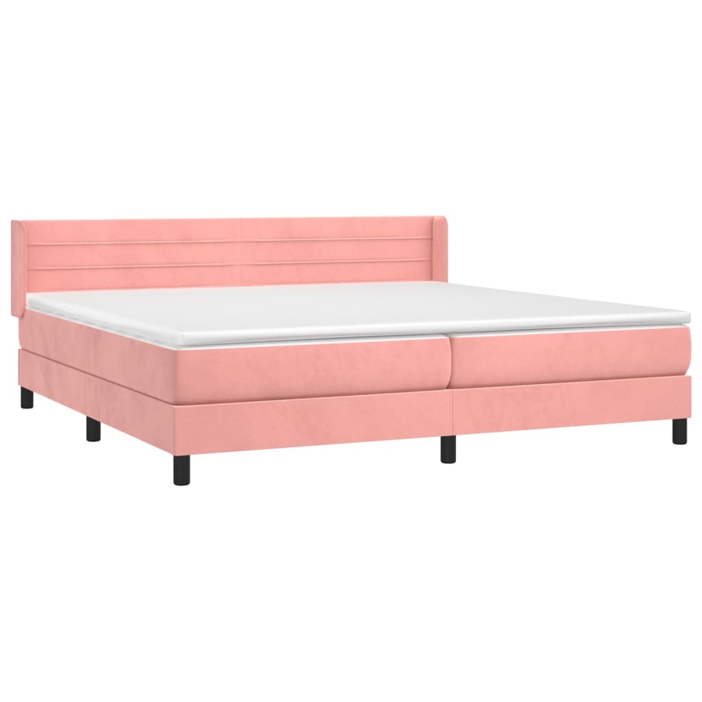 atsperu gulta ar matraci, rozā samts, 200x200 cm | Stepinfit.lv