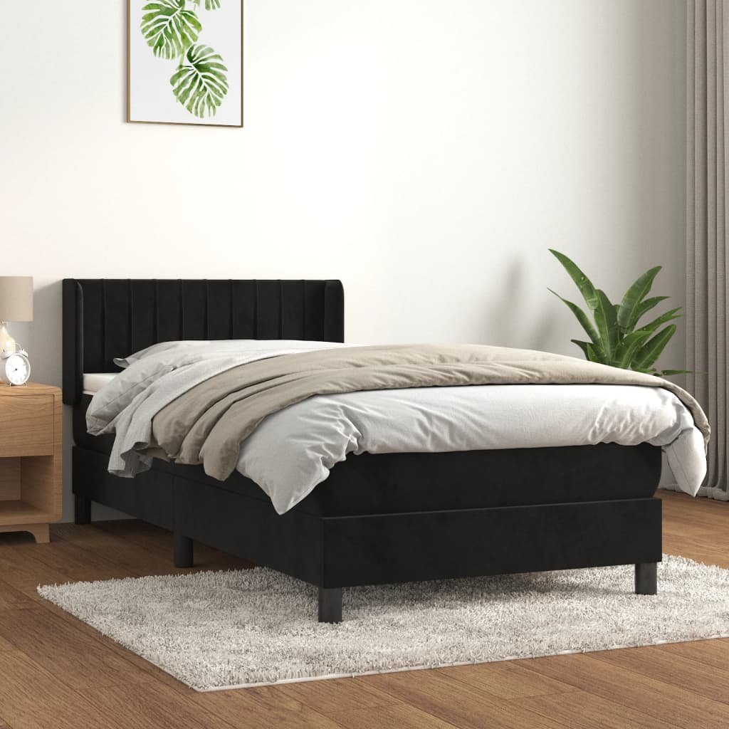 Lit à sommier tapissier et matelas Noir 80x200 cm Velours