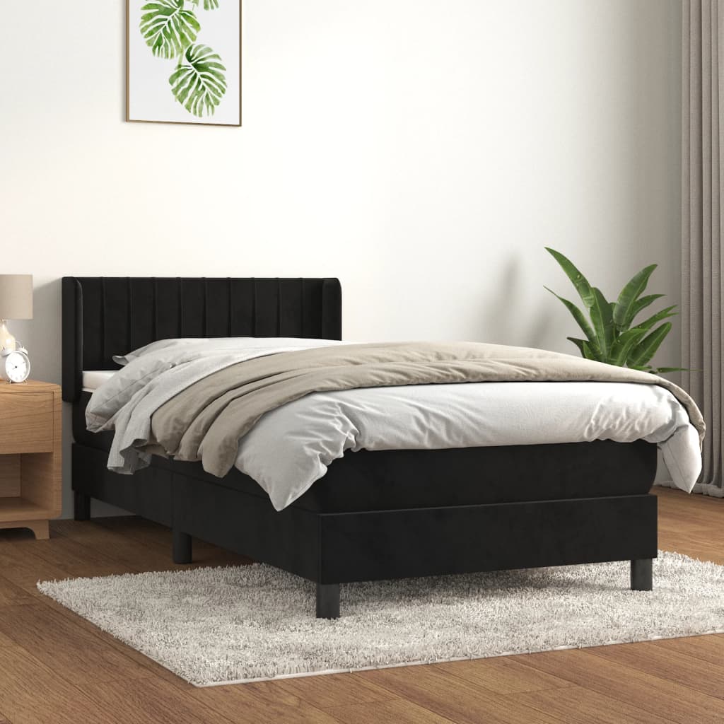 vidaXL Pat box spring cu saltea, negru, 80x200 cm, catifea