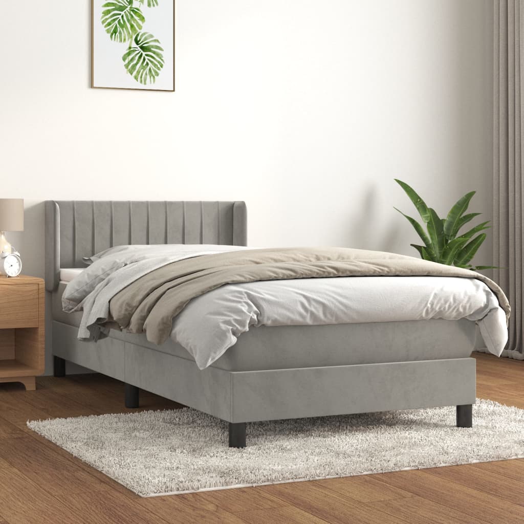 atsperu gulta ar matraci, gaiši pelēka samts, 100x200 cm | Stepinfit.lv