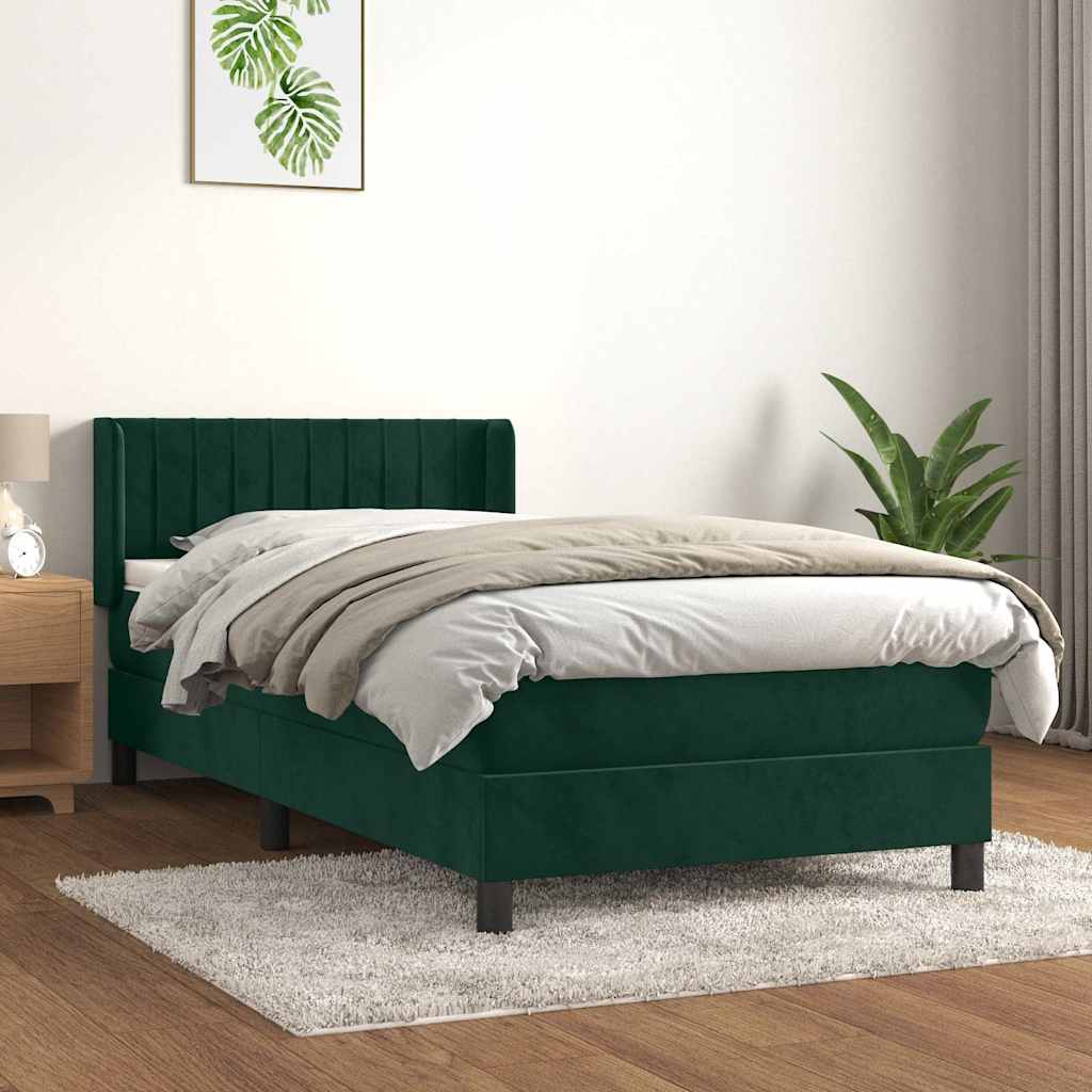vidaXL Pat box spring cu saltea, verde închis, 100x200 cm, catifea