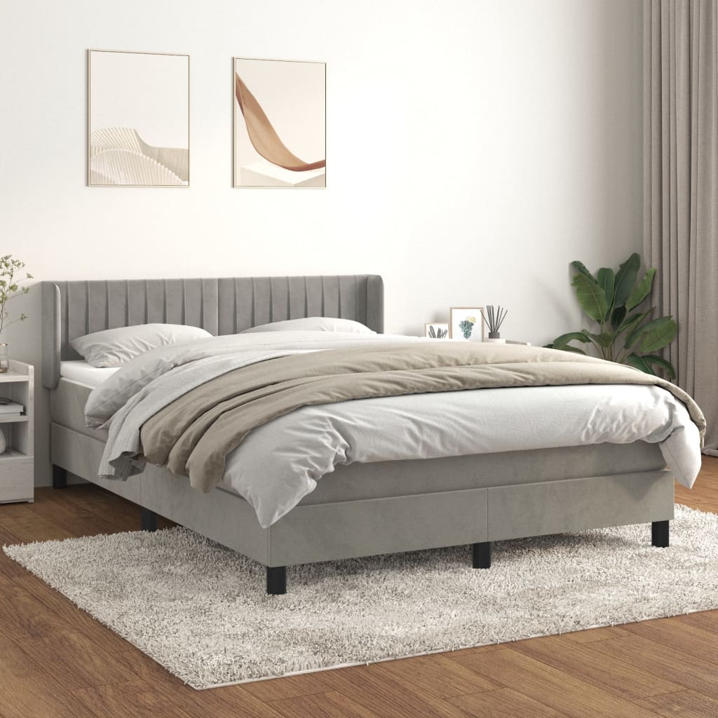 világosszürke bársony rugós ágy matraccal 140x190 cm