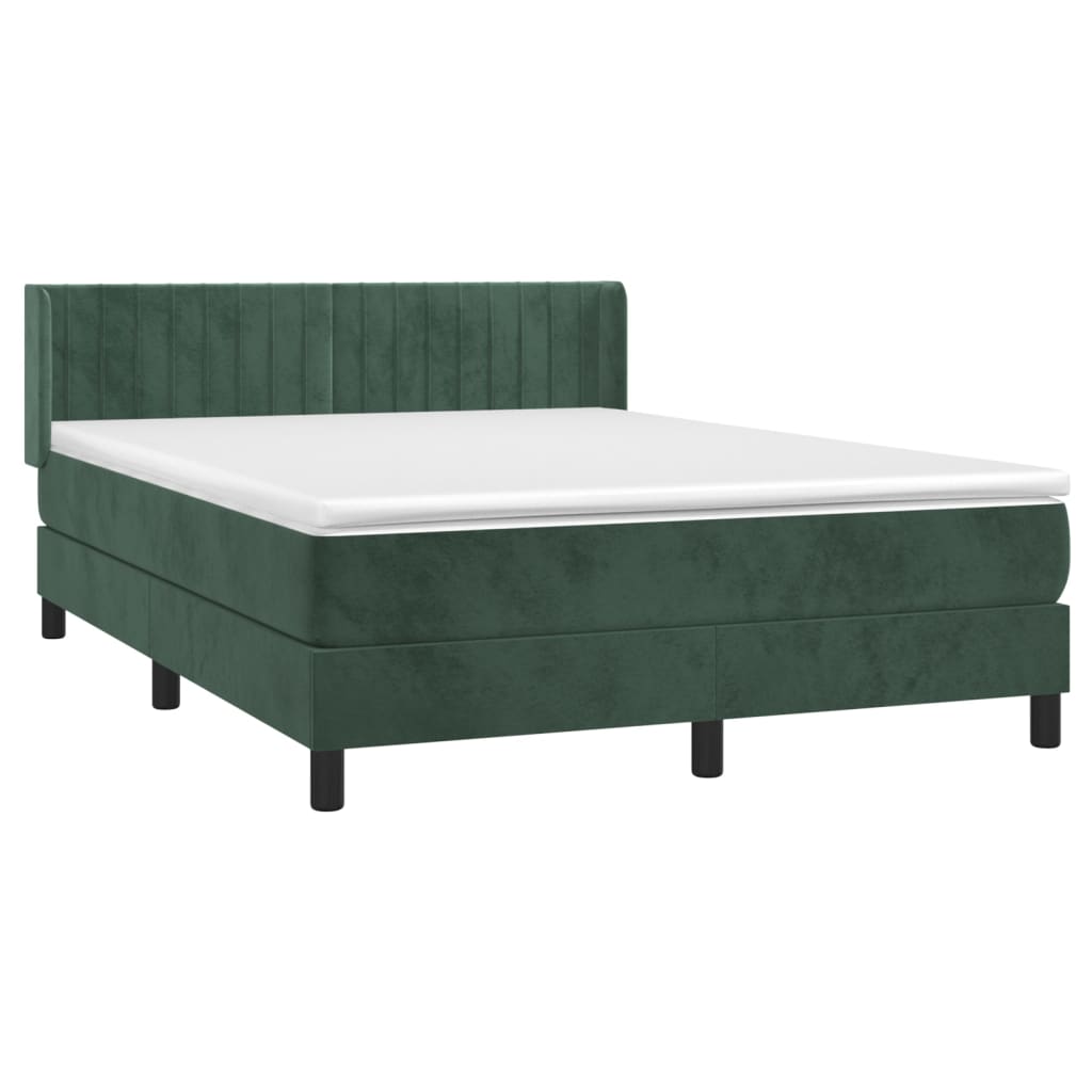 vidaXL Boxspring met matras fluweel donkergroen 140x200 cm afbeelding