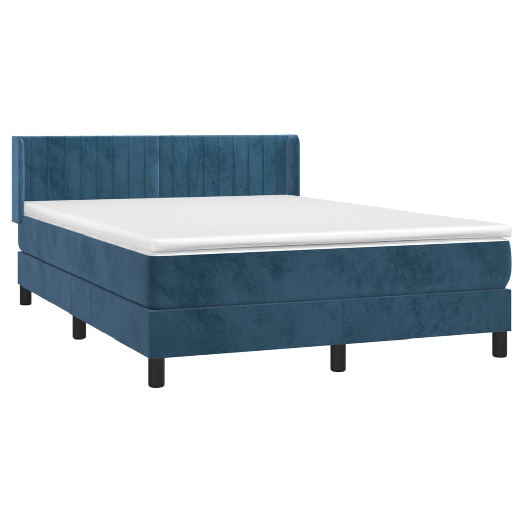 vidaXL Boxspring met matras fluweel donkerblauw 140x200 cm afbeelding