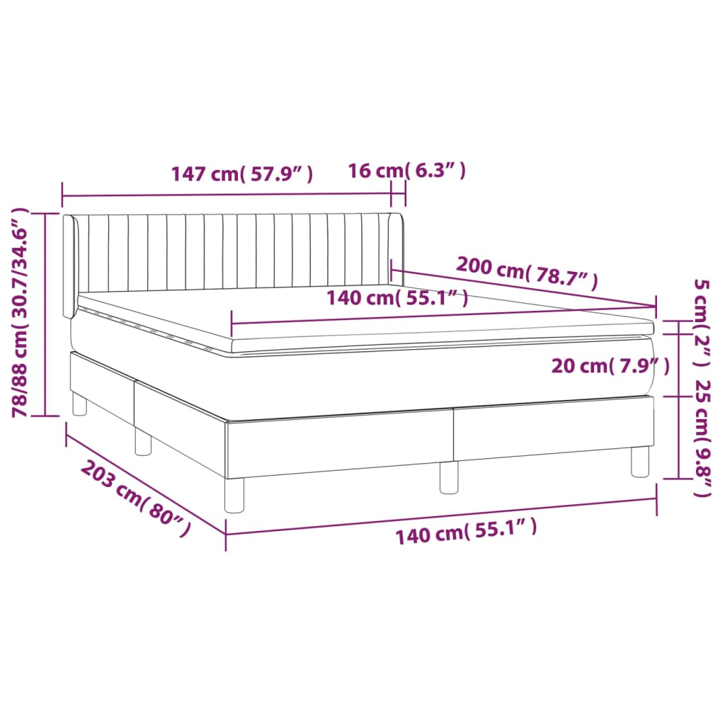 Box spring postel s matrací tmavě modrá 140x200 cm samet