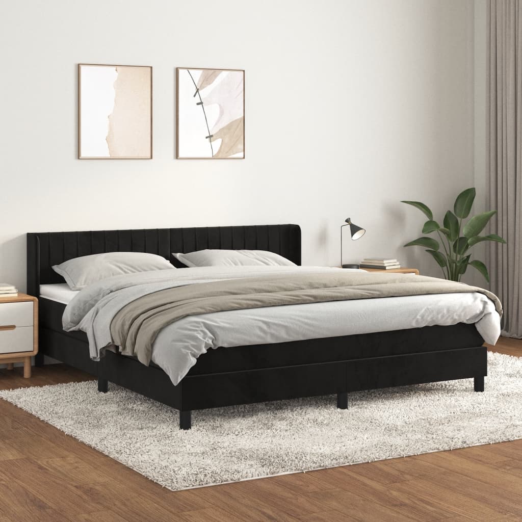 Boxspringbett mit Matratze Schwarz 160×200 cm Samt