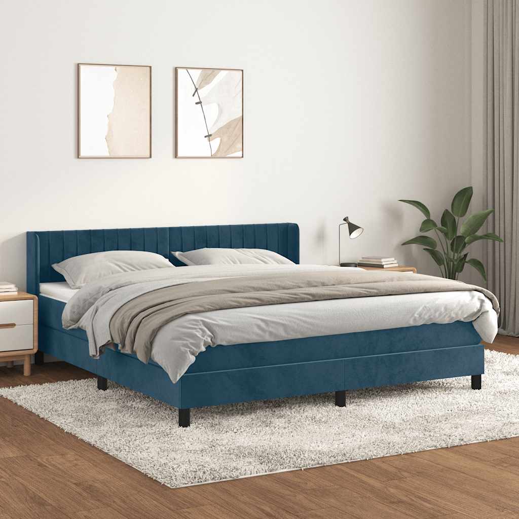 vidaXL Pat box spring cu saltea, albastru închis, 180x200 cm, catifea
