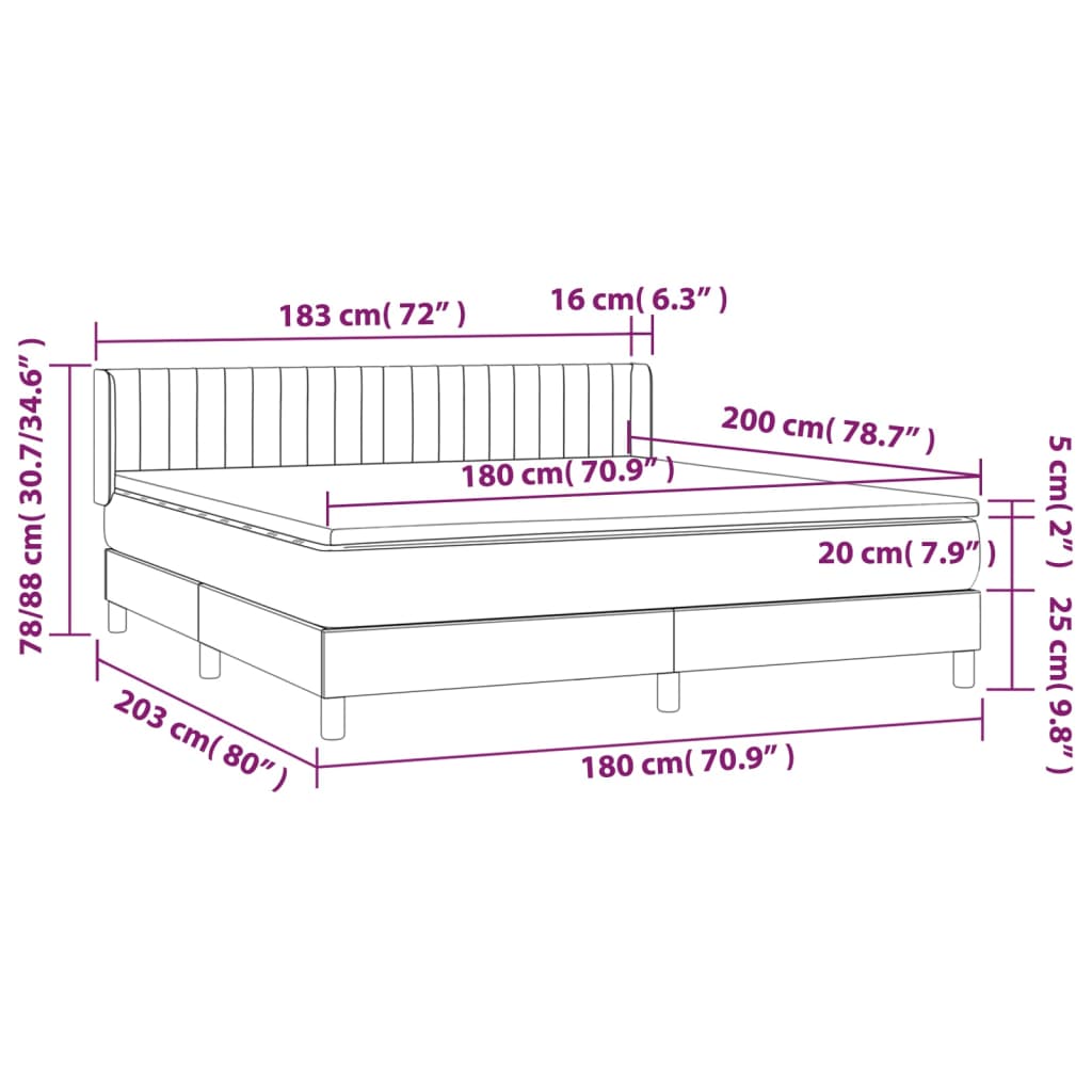 Pat box spring cu saltea, roz, 180x200 cm, catifea