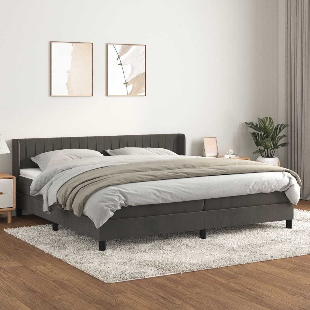 vidaXL Pat box spring cu saltea, gri închis, 200x200 cm, catifea