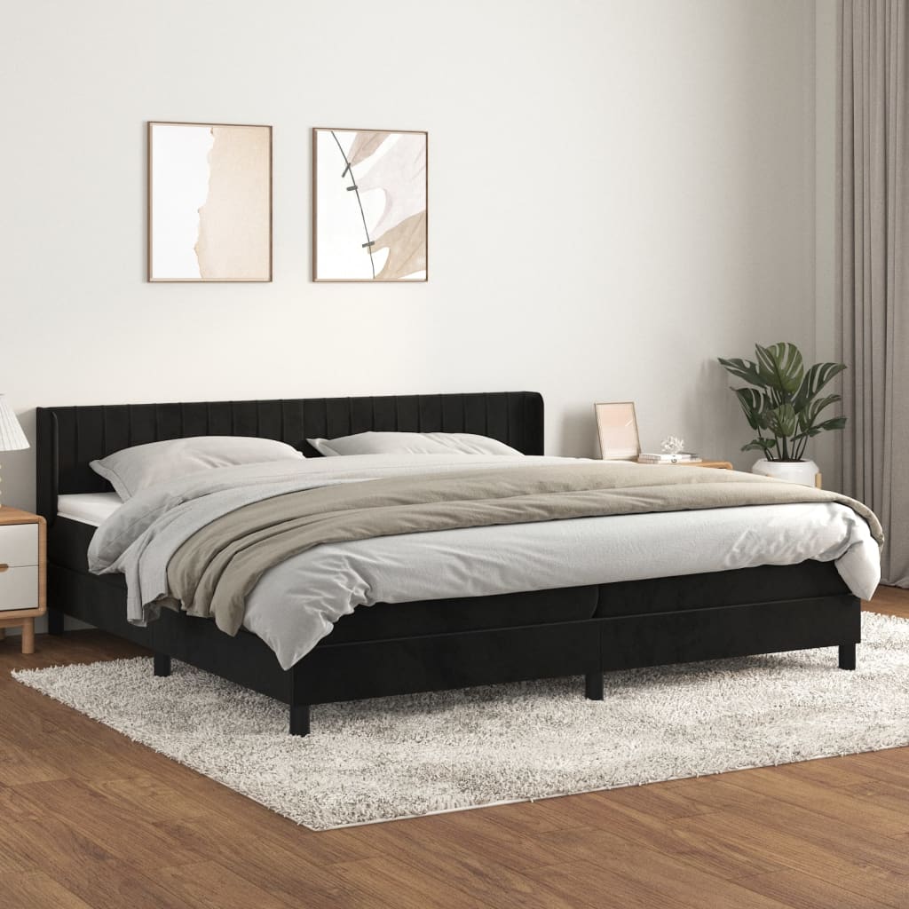 vidaXL Pat box spring cu saltea, negru, 200x200 cm, catifea