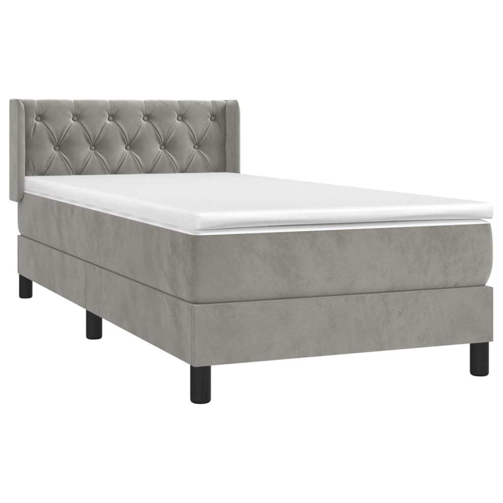 vidaXL Boxspring met matras fluweel lichtgrijs 80x200 cm afbeelding
