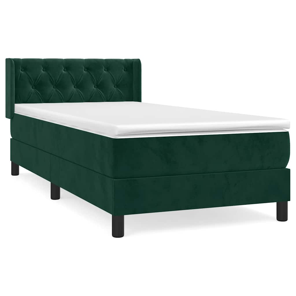 vidaXL Pat box spring cu saltea, verde închis, 80x200 cm, catifea