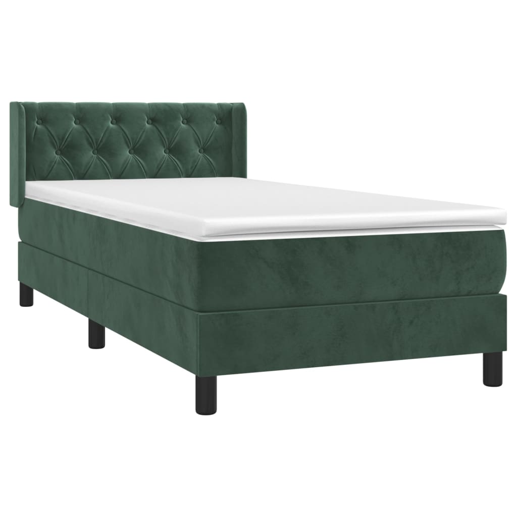 Pat box spring cu saltea, verde închis, 80x200 cm, catifea