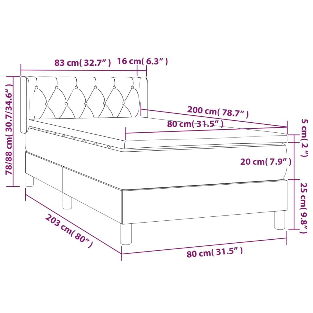 Pat box spring cu saltea, verde închis, 80x200 cm, catifea