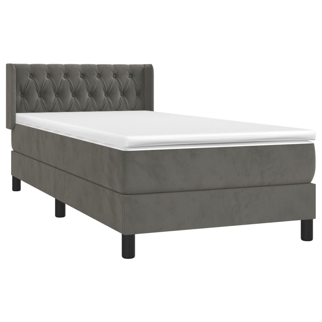 vidaXL Boxspring met matras fluweel donkergrijs 90x190 cm afbeelding