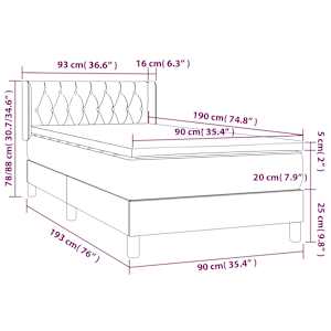 Box spring postel s matrací tmavě šedá 90x190 cm samet - obrázek 7