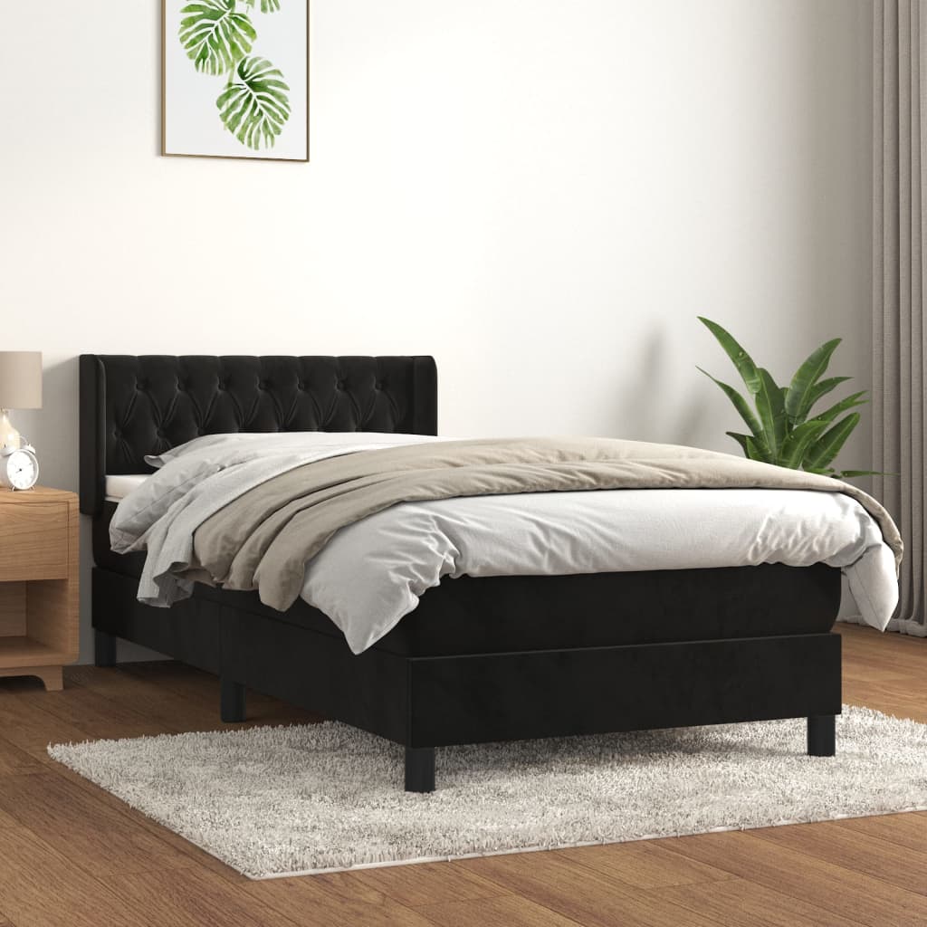 vidaXL Pat box spring cu saltea, negru, 90x190 cm, catifea