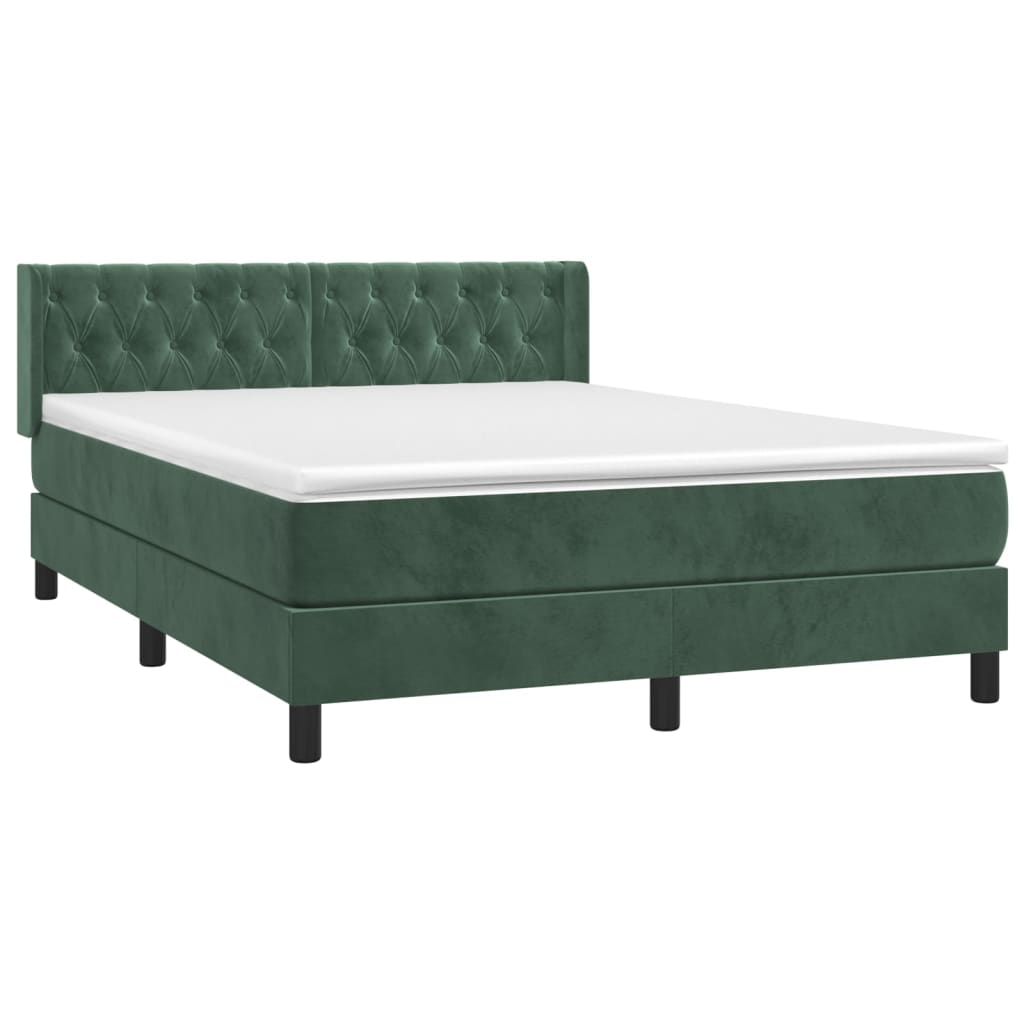 vidaXL Boxspring met matras fluweel donkergroen 140x190 cm afbeelding