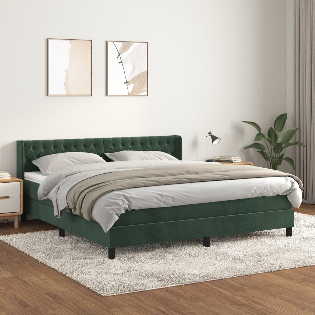 vidaXL Pat box spring cu saltea, verde închis, 160x200 cm, catifea