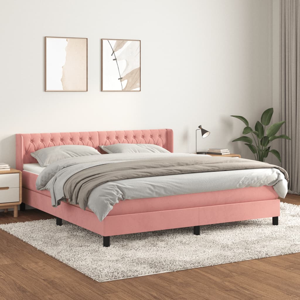 Vidaxl Pat Box Spring Cu Saltea, Roz, 160x200 Cm, Catifea