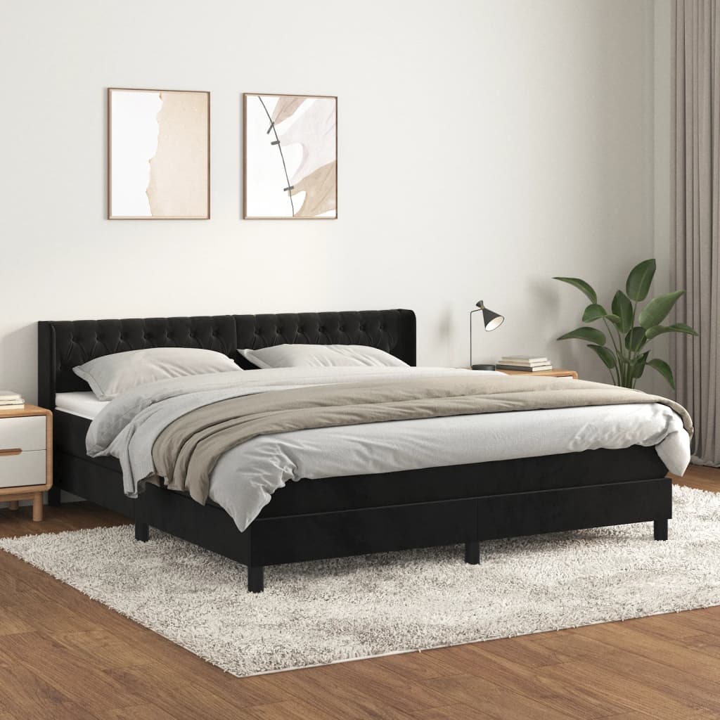 vidaXL Pat box spring cu saltea, negru, 180x200 cm, catifea