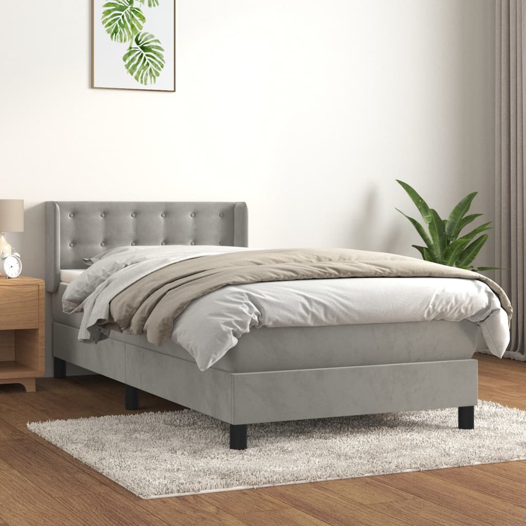 Box spring postelja z vzmetnico svetlo siva 80x200 cm žamet