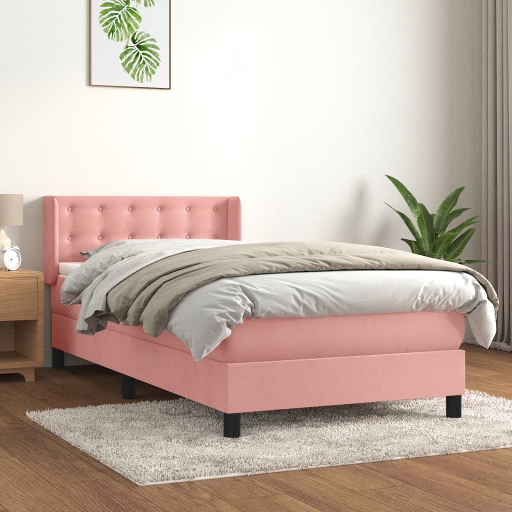 vidaXL Pat box spring cu saltea, roz, 80x200 cm, catifea