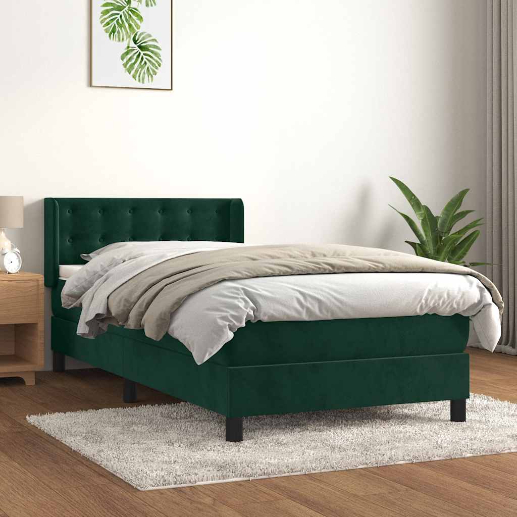 Thumbnail - vidaXL Boxspringbett mit Matratze Dunkelgrün 90x190 cm Samt